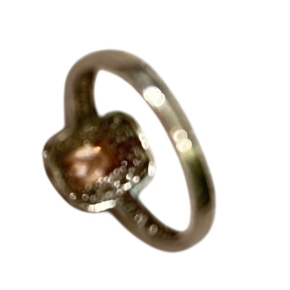 Silver tone & pink-cubic zircon emerald cut Gemstone clear surround Ring sz 8 - Picture 6 of 6